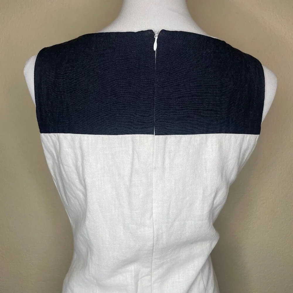 SMEG Collection Coastal Prep Colorblock 100% Linen Shift Dress Size 46 (US 10)